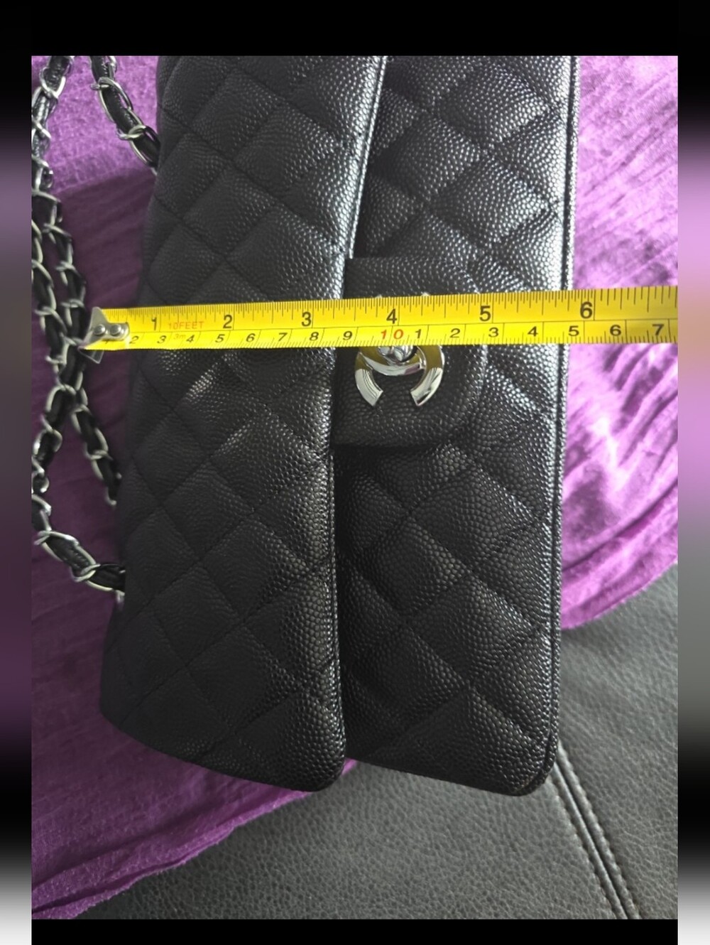 Double Flap! Classic Quilted Black Shoulder Bag with Chain Strap - Picture 4 of 8
